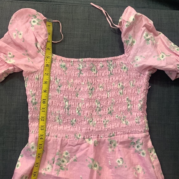 & Other Stories Floral Linen Dress Pink 6 Puff Sleeve Smock Peasant Romantic - Picture 15 of 17